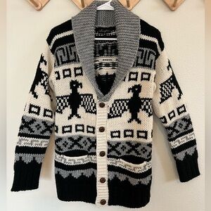 Black and White Thunderbird Cowichan style Shawl Sweater